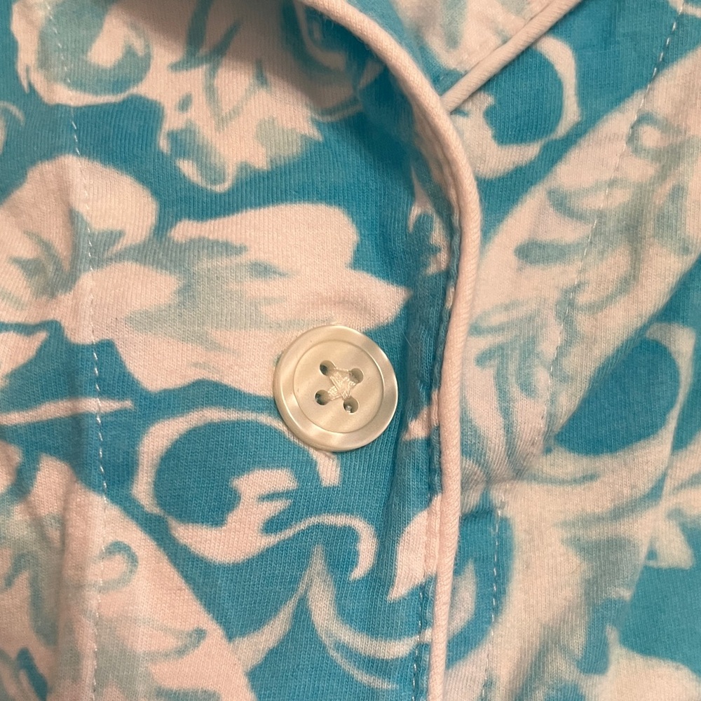 Lauren Ralph Lauren Blue and White Button Down Pajama Top - Picture 4 of 7